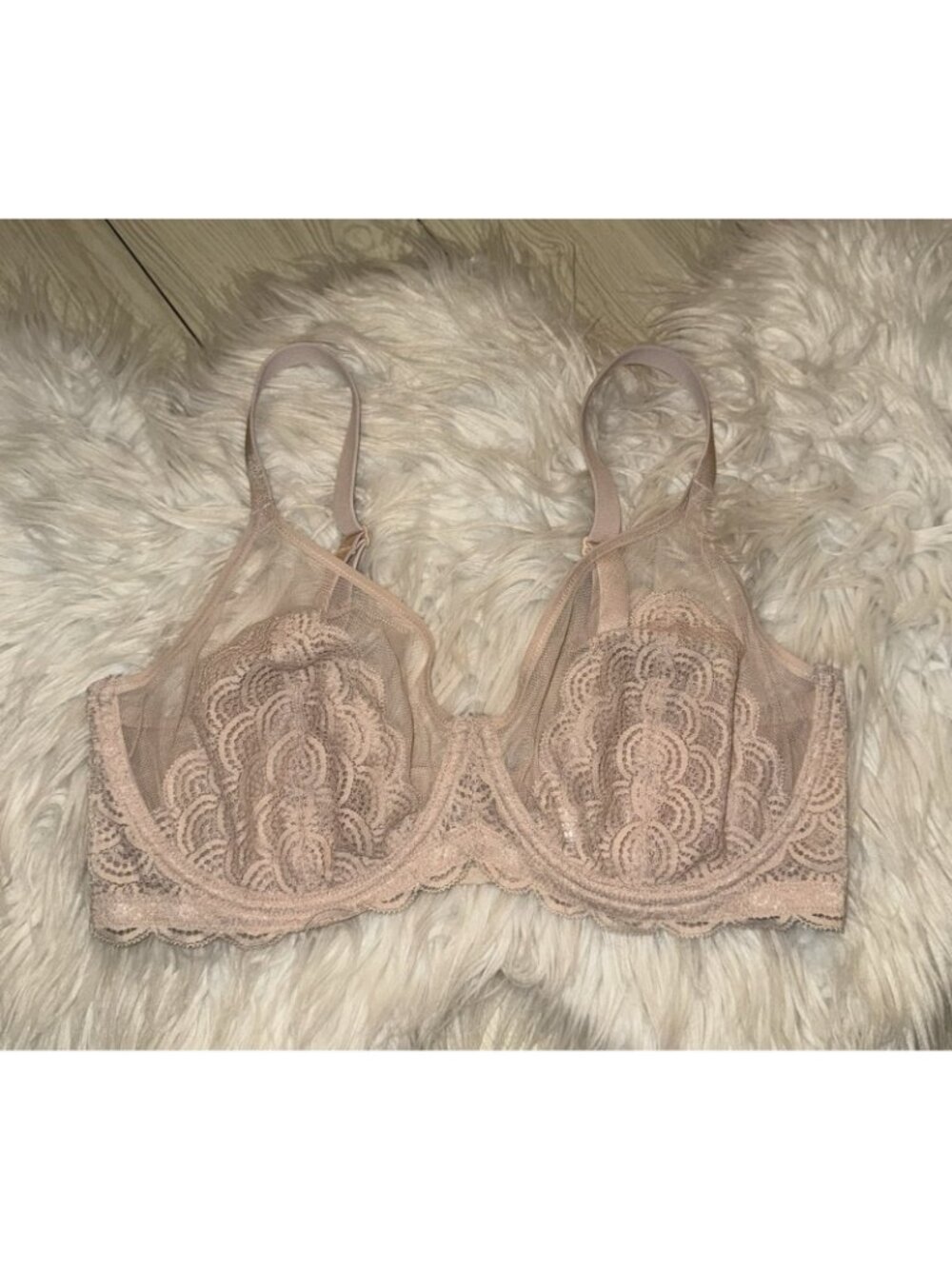 HSIA Lace Minimizer Bra Unlined Unpadded Sheer Underwire Womens 36DD Beige - Picture 2 of 6